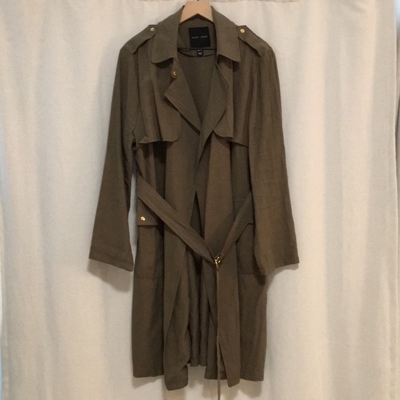 Green Linen Military Trench Coat 